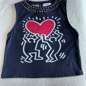 2018 Keith Haring X Alice + Olivia Graphic Print Tank with Studded Collar.